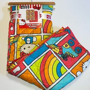 Hello Kitty Twin Reversible Quilt Blanket Rollerblades Rainbow ice cream Red HK